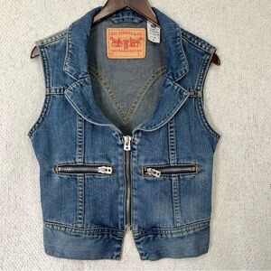 Vintage Levis Type 1 Zip Vest Womens Medium Blue Jean Cropped Denim Waistcoat M